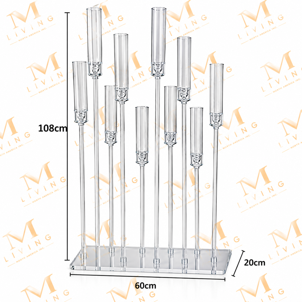 10-Head Rectangular Acrylic Candelabra, 108 cm