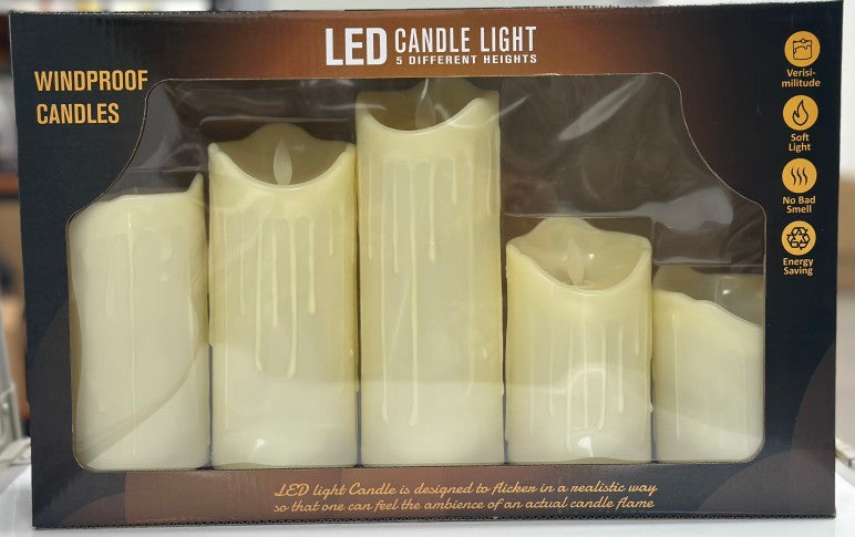 Dripping Wax LED Pillar Candles, Set of 5