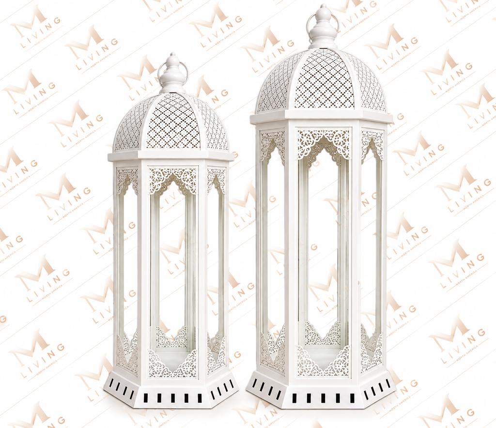White Grand Floor Lanterns, Set of 2 (67 and 75 in)
