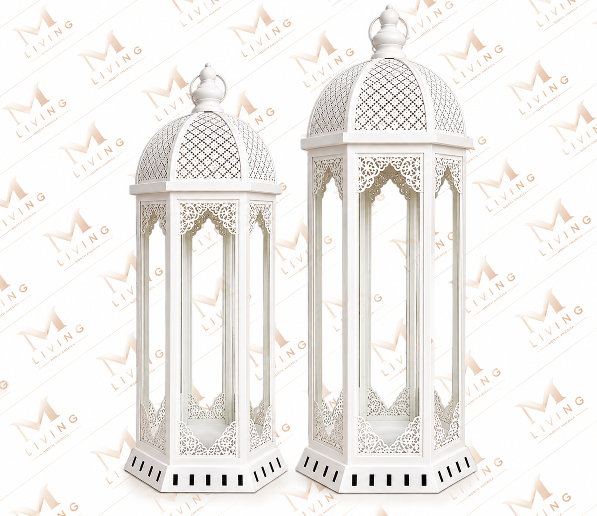 White Grand Floor Lanterns, Set of 2 (67 and 75 in)
