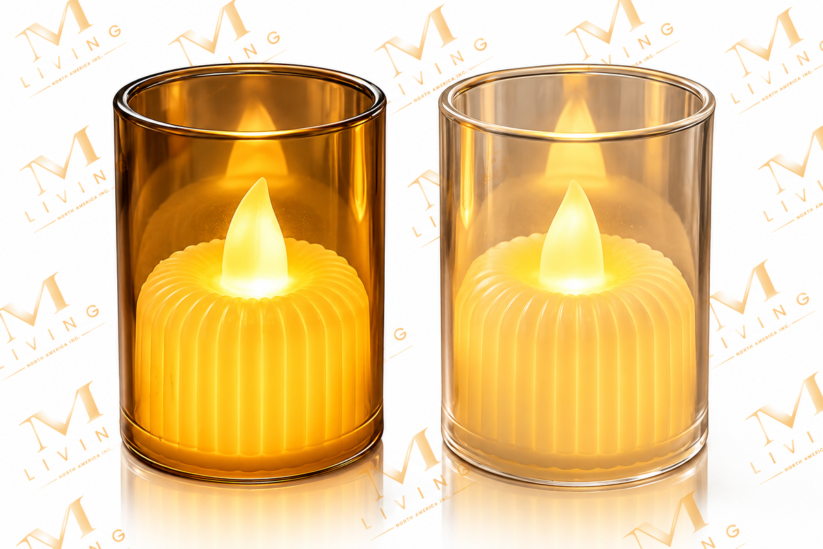 Ribbed LED Votive Candles in Cups (Pack of 12)