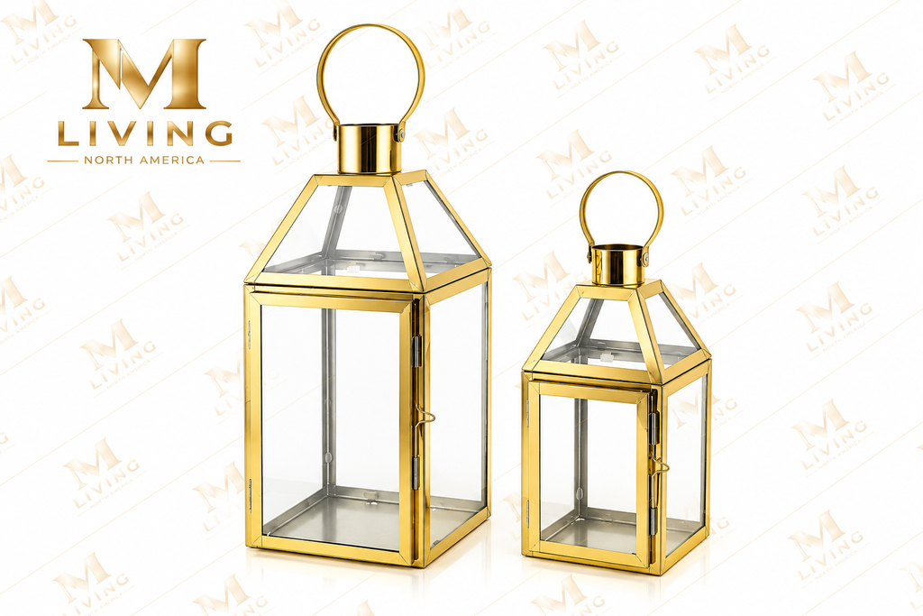 Modern Glass Lanterns with Ring Handle, Set of 2