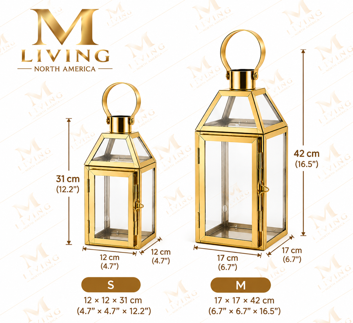 Modern Glass Lanterns with Ring Handle, Set of 2