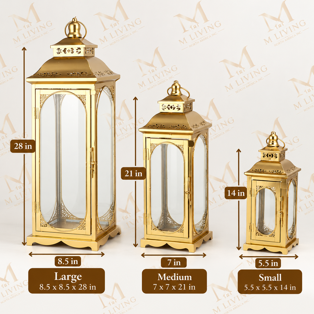 Gold Pavilion Glass Lanterns, Set of 3