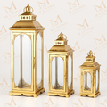 Gold Pavilion Glass Lanterns, Set of 3