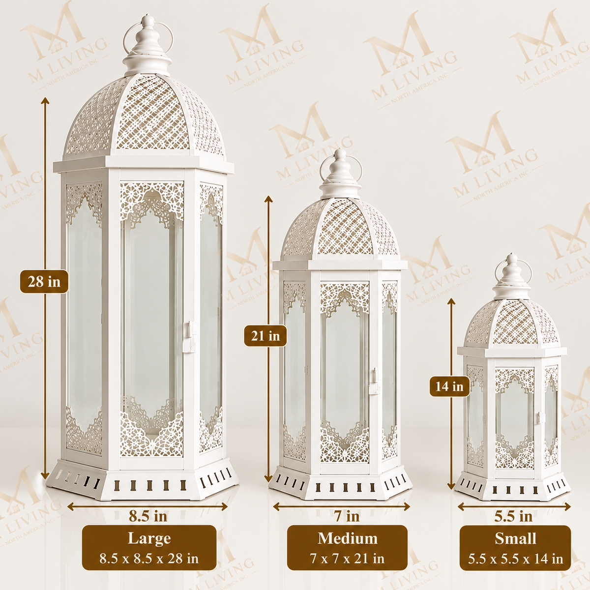 White Moroccan Glass Lanterns, Set of 3