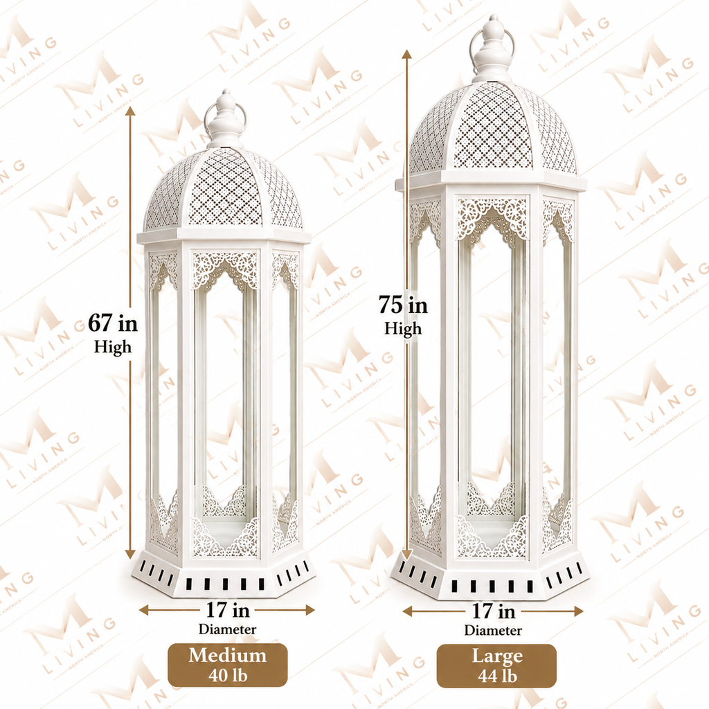 White Grand Floor Lanterns, Set of 2 (67 and 75 in)
