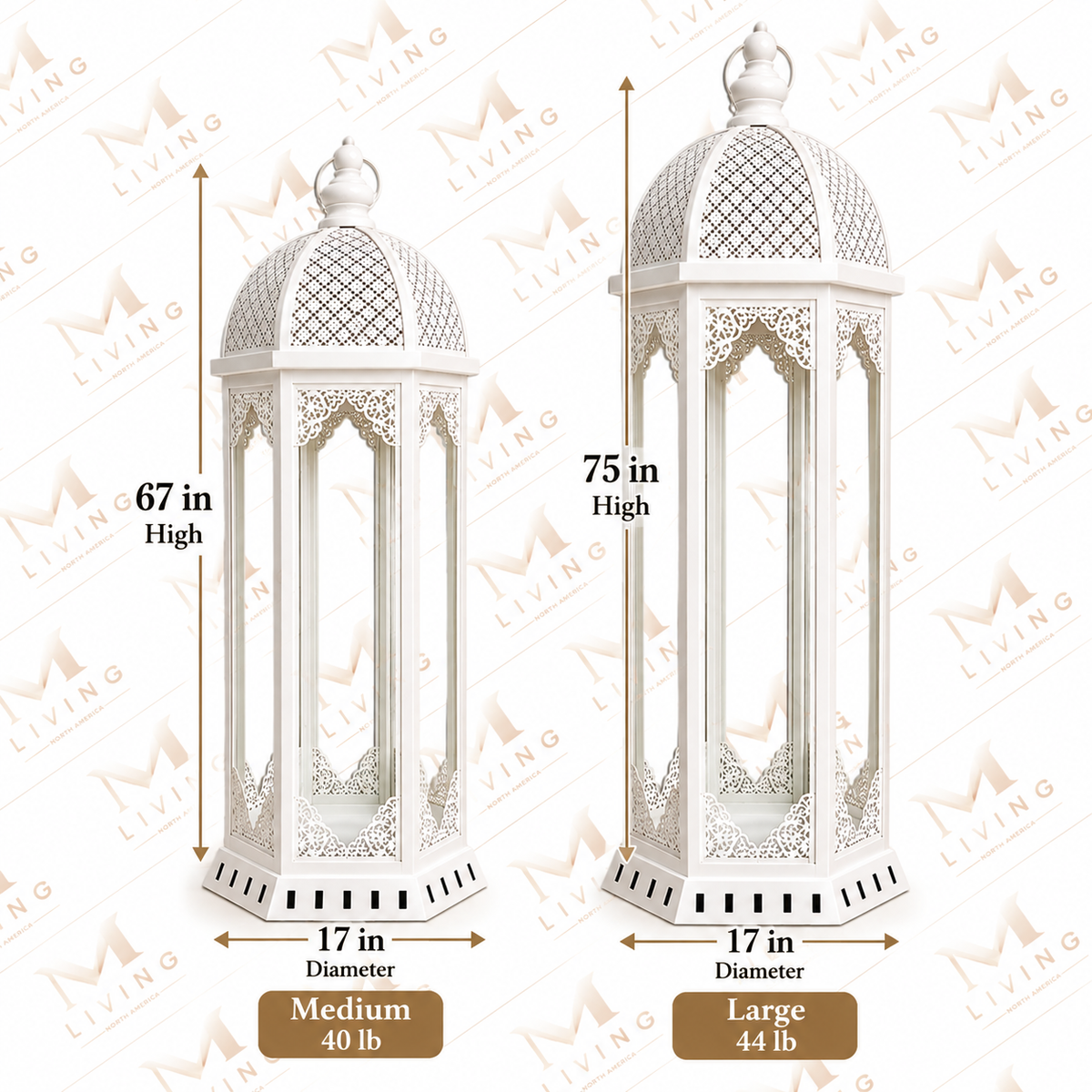 White Grand Floor Lanterns, Set of 2 (67 and 75 in)