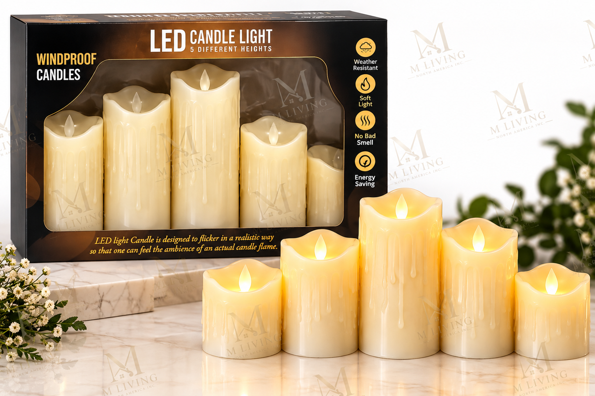 Dripping Wax LED Pillar Candles, Set of 5